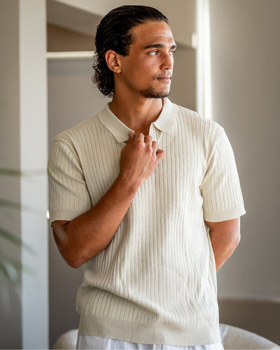 Męska Koszulka Polo Prążkowana Casual