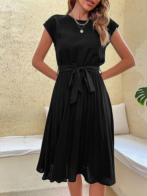 Minivestido casual plisado de manga corta para el verano 2024