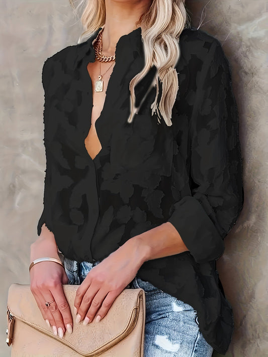 Blusa Jacquard Sheer Lose - Diseño Tejido y Mangas Largas