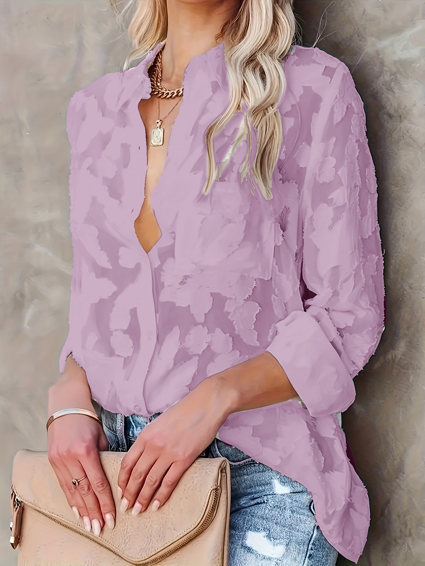 Blusa Jacquard Sheer Lose - Diseño Tejido y Mangas Largas