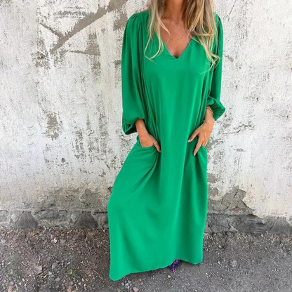 Jolien | Vestido liso de mujer con mangas farol