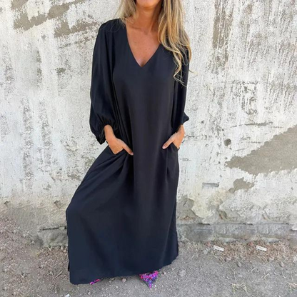 Jolien | Vestido liso de mujer con mangas farol