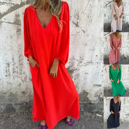 Jolien | Vestido liso de mujer con mangas farol