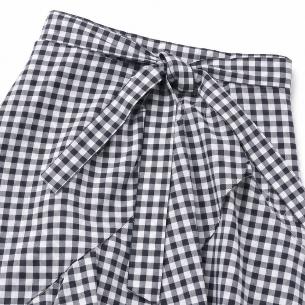 Damska Spódnica Maxi Vichy Falbana u Dołu Wiązanie w Talii