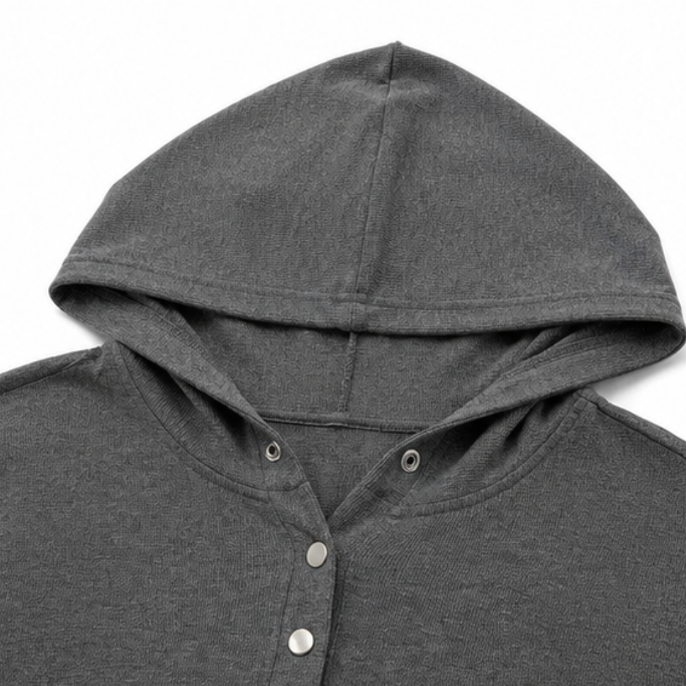 Damska Bluza Kapturowa Oversize Henley Listwa Guzikowa