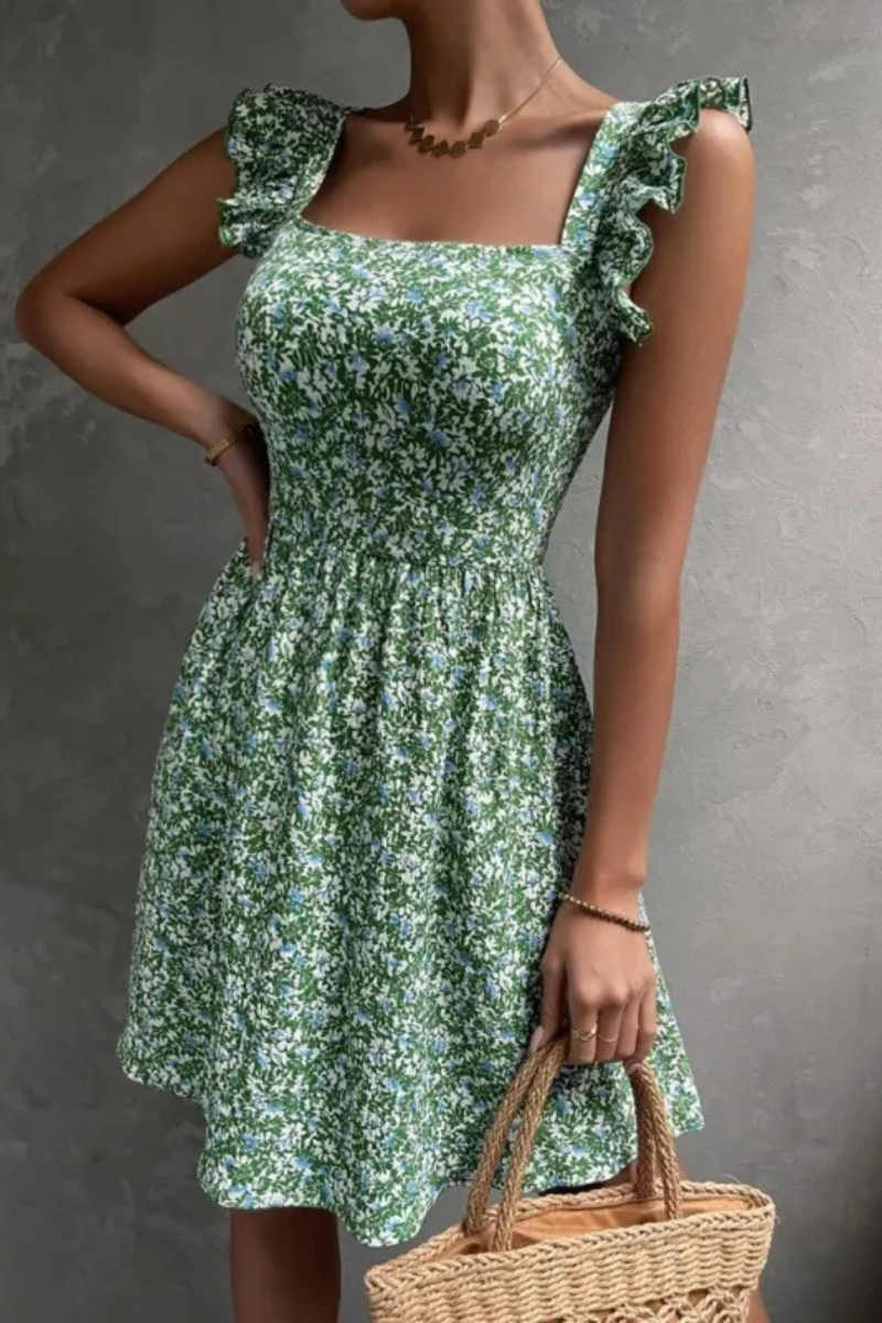 Junia | Vestido de verano sin mangas con cuello cuadrado y volantes