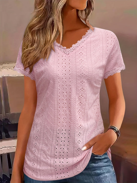 Blusa con cuello en V y adornos de encaje - Estilo jersey y corte holgado