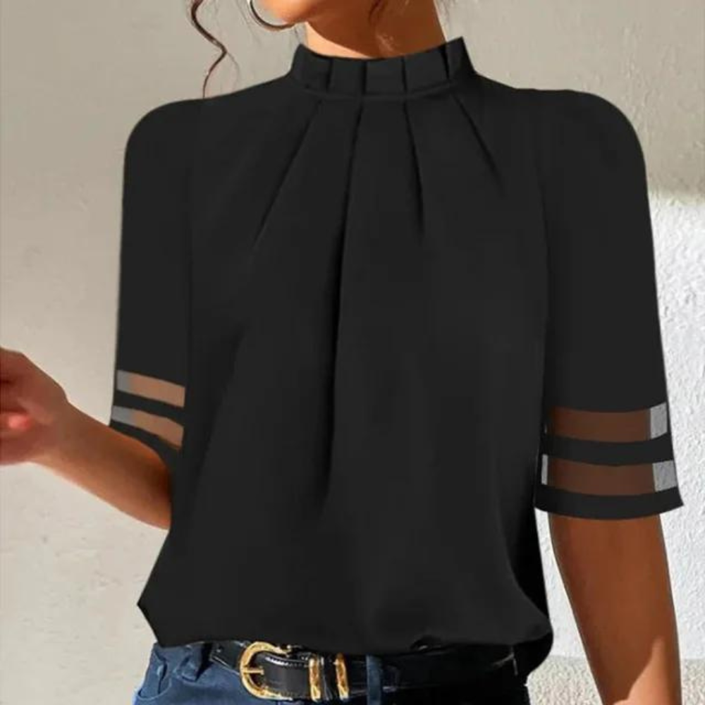 Katie - Top negro de algodón plisado