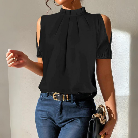 Katie - Top negro de algodón plisado