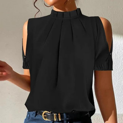 Katie - Top negro de algodón plisado