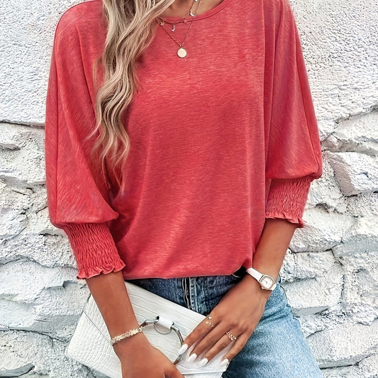 Camiseta de algodón-poliéster - Cuello redondo informal y medias mangas