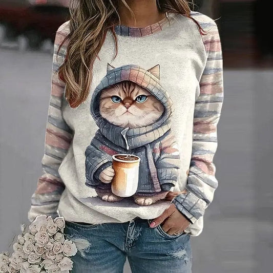 Jersey con estampado de gato para mujer