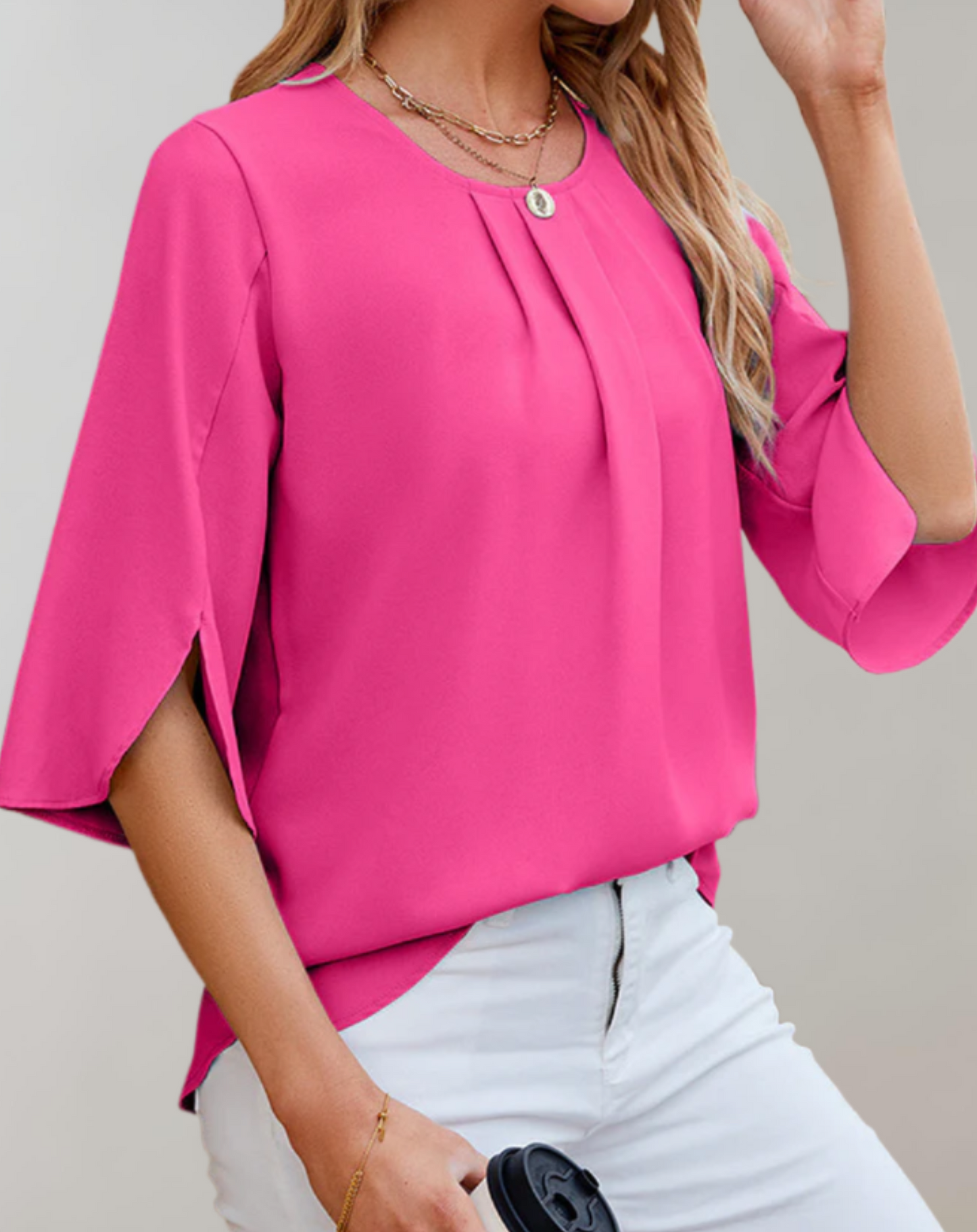 Lucinda Top | Casual Cuello Redondo Top con Mangas Acampanadas