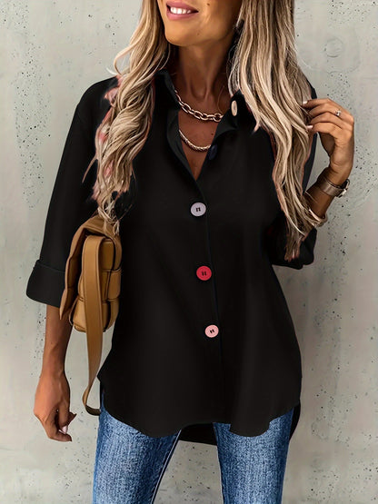 Blusa abotonada de colores - Diseño de manga larga y tejido ligero