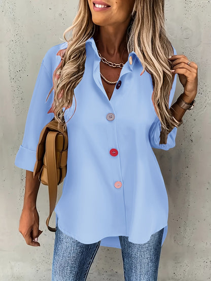 Blusa abotonada de colores - Diseño de manga larga y tejido ligero