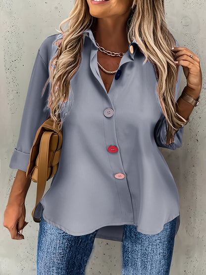Blusa abotonada de colores - Diseño de manga larga y tejido ligero