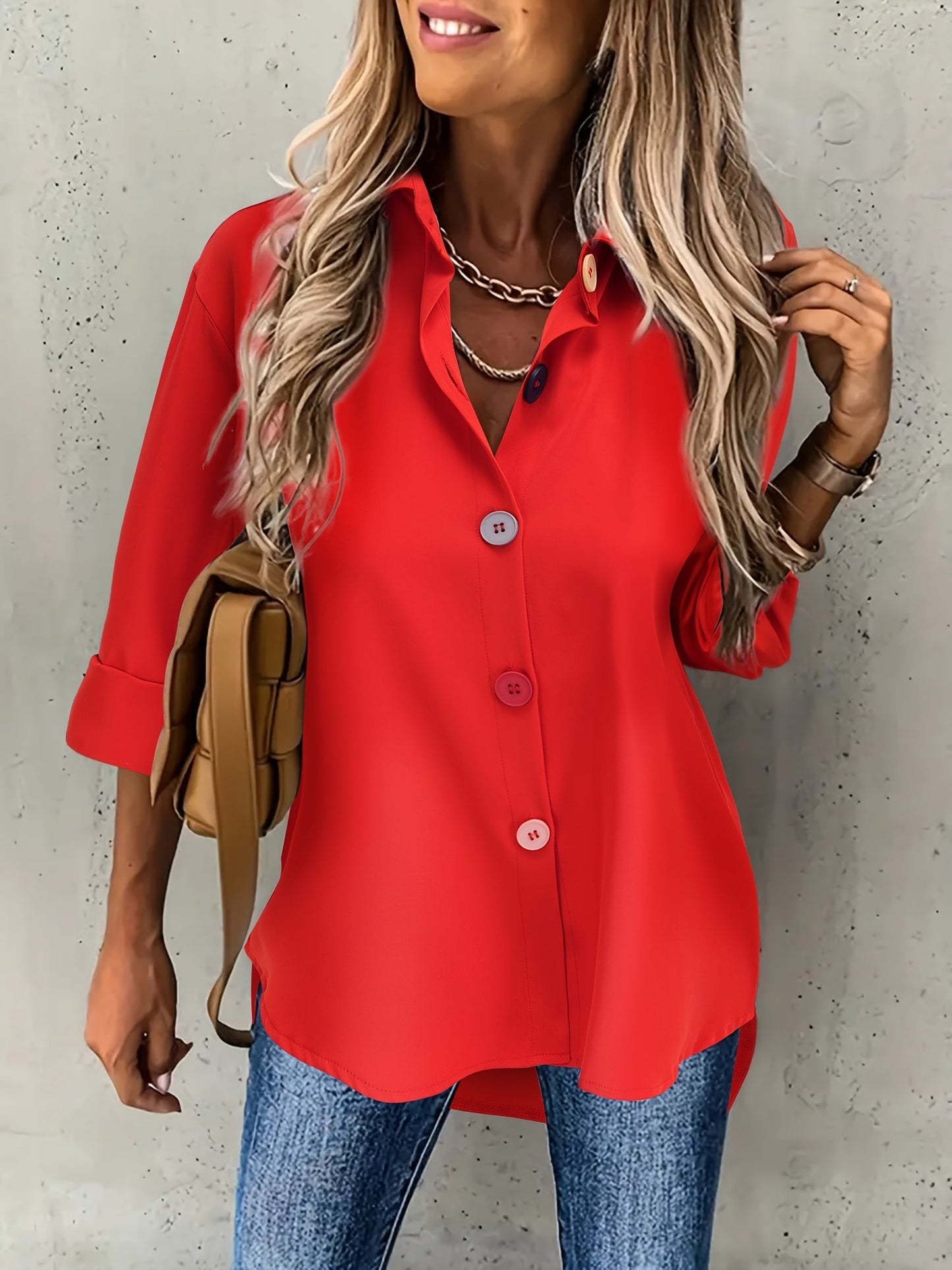 Blusa abotonada de colores - Diseño de manga larga y tejido ligero