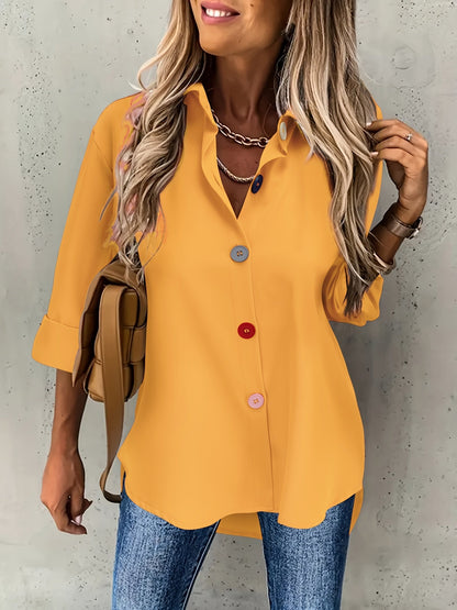 Blusa abotonada de colores - Diseño de manga larga y tejido ligero