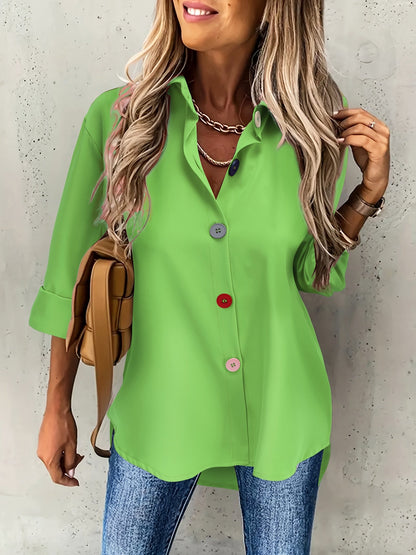 Blusa abotonada de colores - Diseño de manga larga y tejido ligero