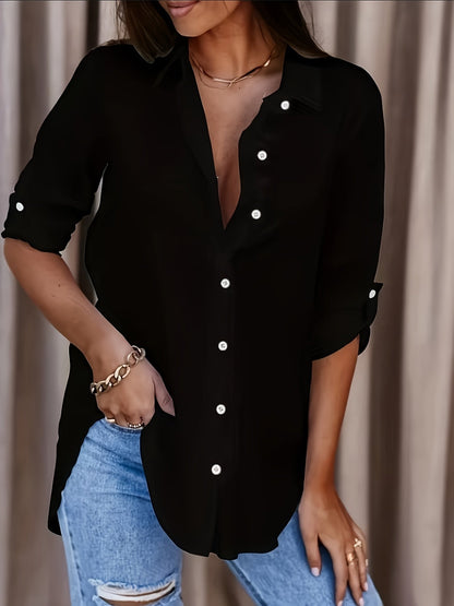 Camisa con botones - Corte relajado y diseño de mangas remangadas