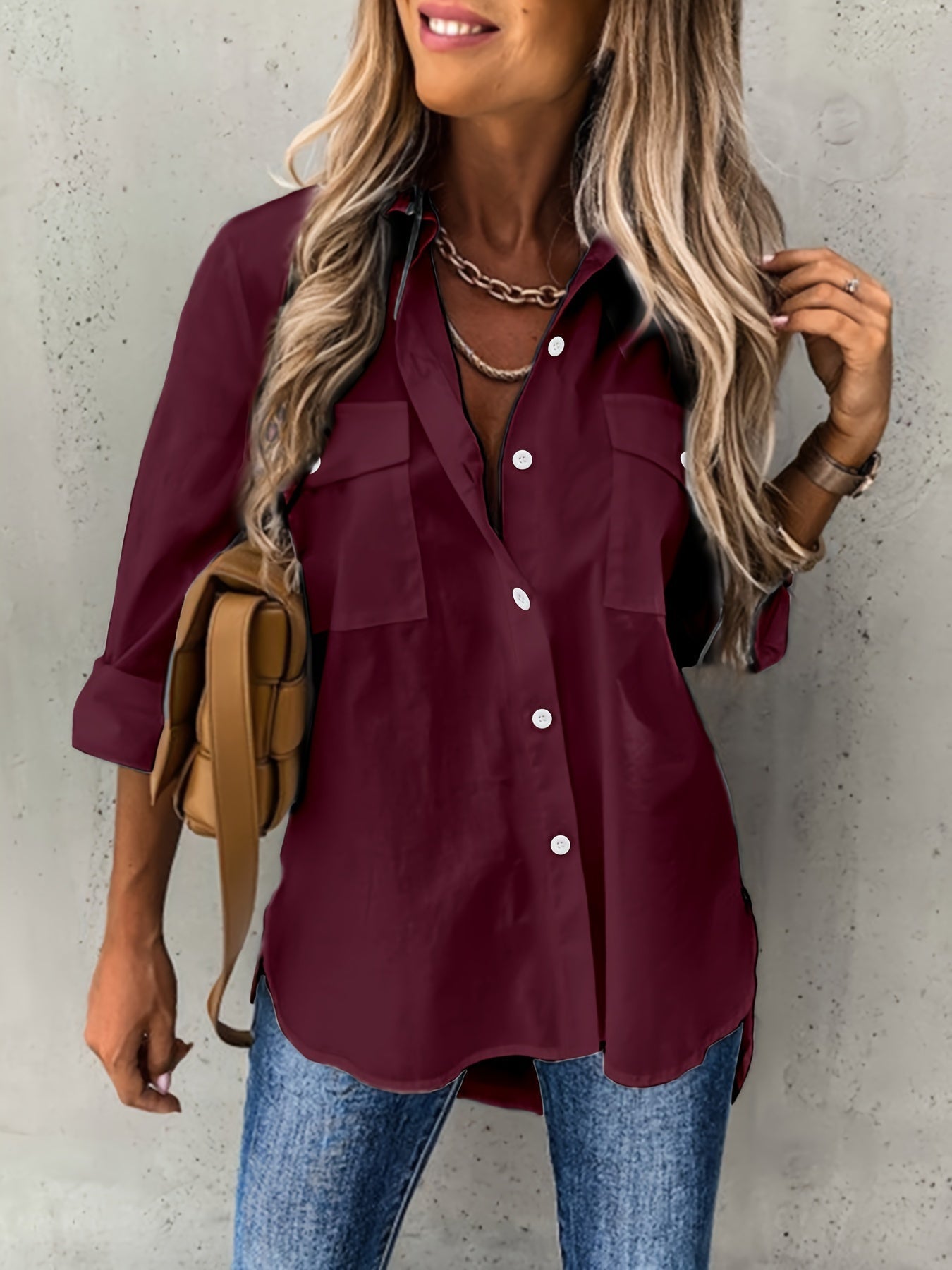 Camisa de manga larga con botones delanteros - Tejido semitransparente y cuello con solapa