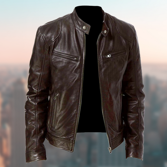 Elegante chaqueta de piel vegana con prácticos bolsillos para hombre | Ideal para todas las estaciones