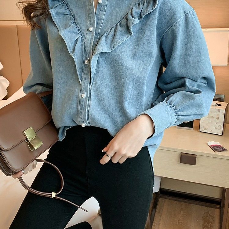 Camisa con volantes estilo coreano - Material transpirable y ajuste flexible