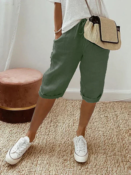 Adrina Pantalones cortos de algodón y lino para mujer
