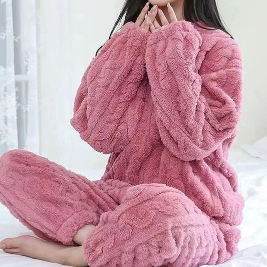 Heidi-Mode | Cálido conjunto de pijama de dos piezas de terciopelo acanalado - Ideal para el invierno