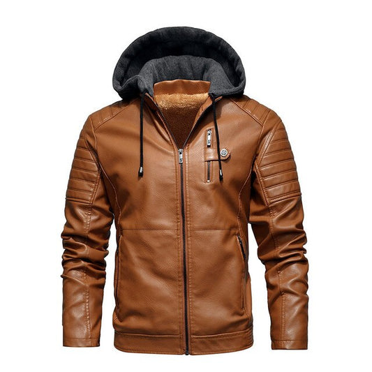 Chaqueta de invierno de cuero de motorista con capucha para los hombres | Perfecto para actividades al aire libre
