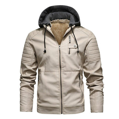 Chaqueta de invierno de cuero de motorista con capucha para los hombres | Perfecto para actividades al aire libre