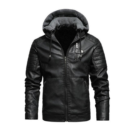 Chaqueta de invierno de cuero de motorista con capucha para los hombres | Perfecto para actividades al aire libre