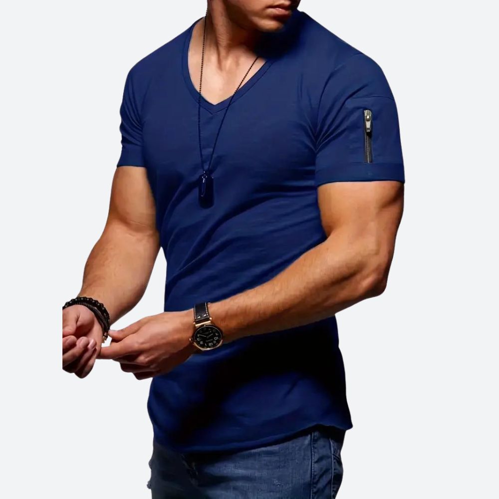 Męski T-Shirt Z Dekoltem V I Kieszonką Na Rękawie