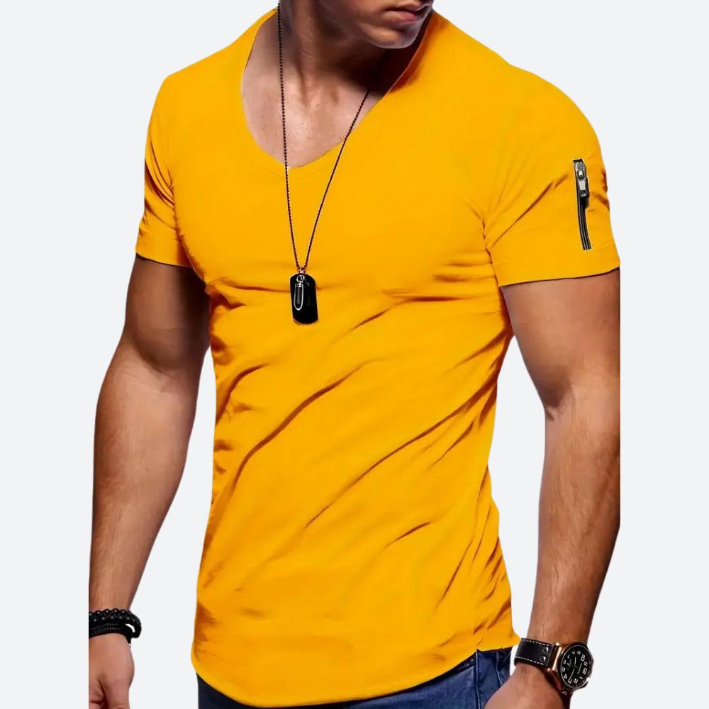 Męski T-Shirt Z Dekoltem V I Kieszonką Na Rękawie