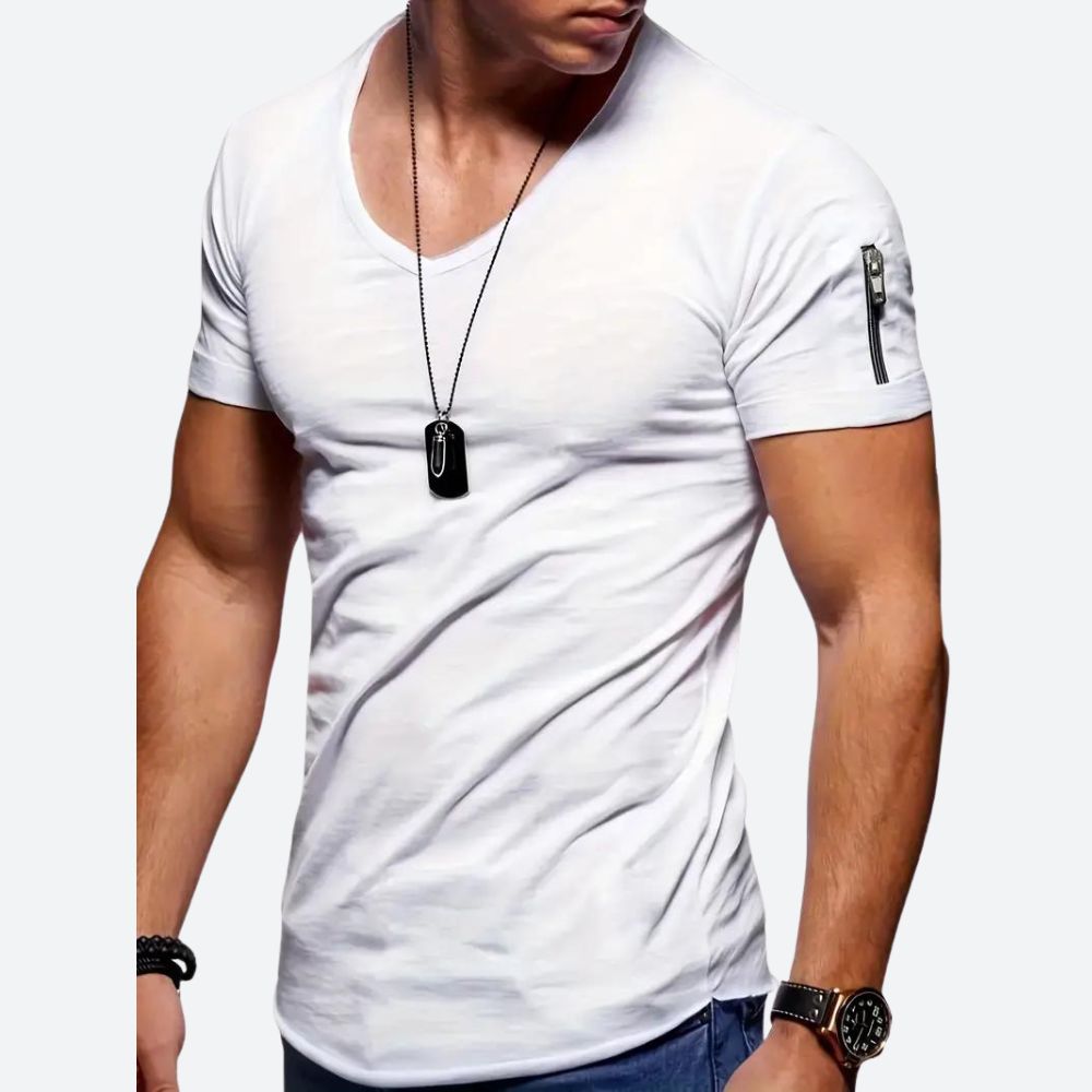 Męski T-Shirt Z Dekoltem V I Kieszonką Na Rękawie