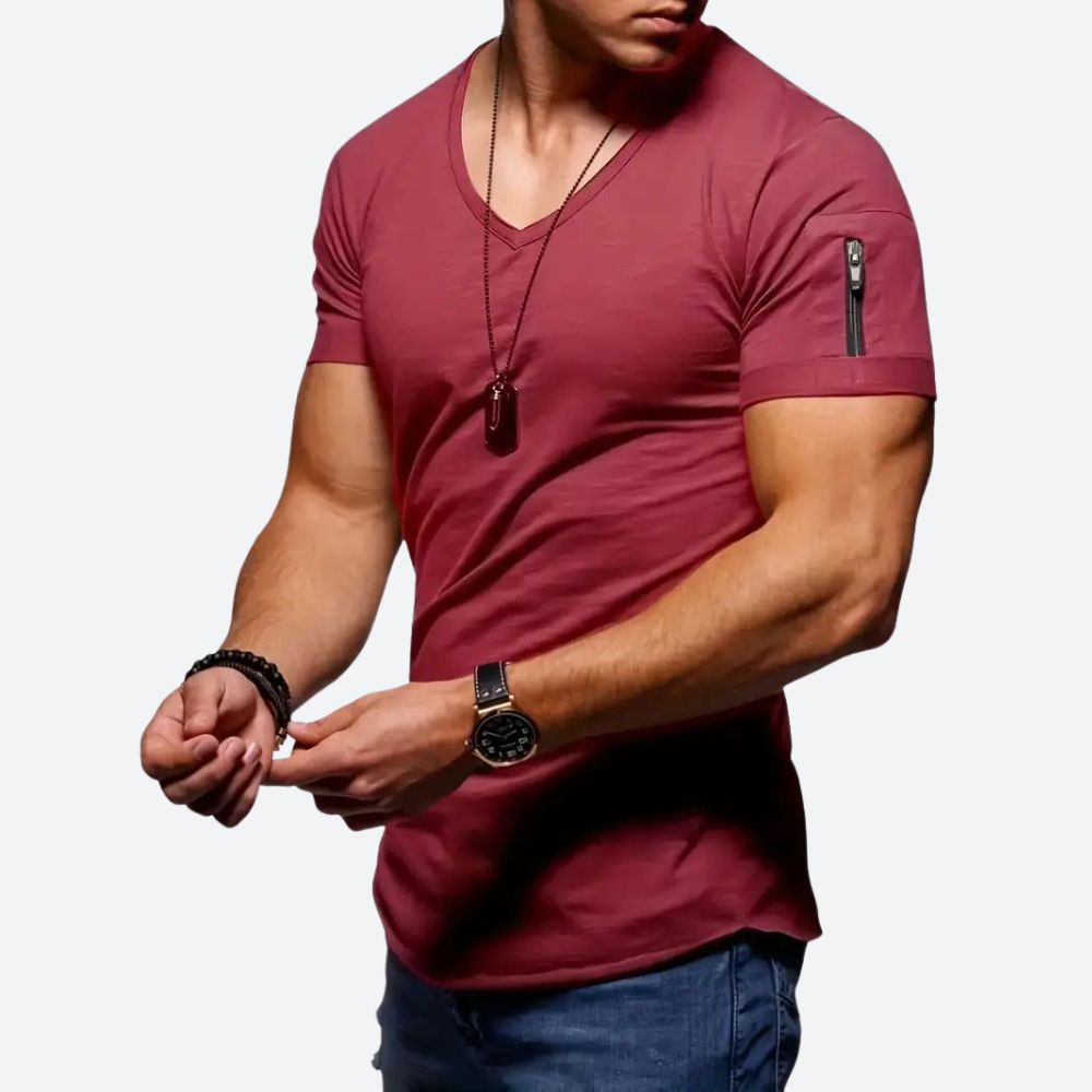 Męski T-Shirt Z Dekoltem V I Kieszonką Na Rękawie