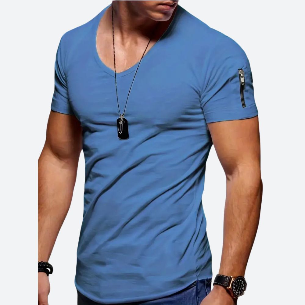 Męski T-Shirt Z Dekoltem V I Kieszonką Na Rękawie