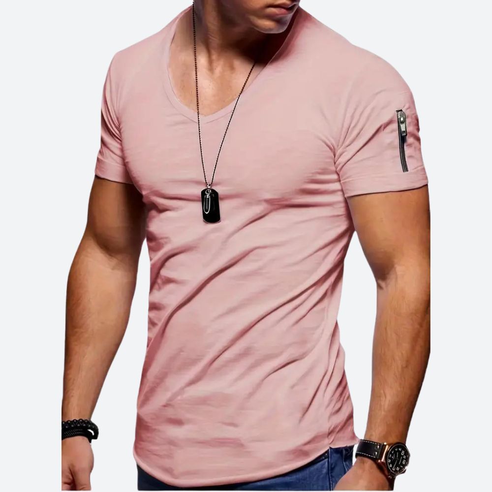 Męski T-Shirt Z Dekoltem V I Kieszonką Na Rękawie