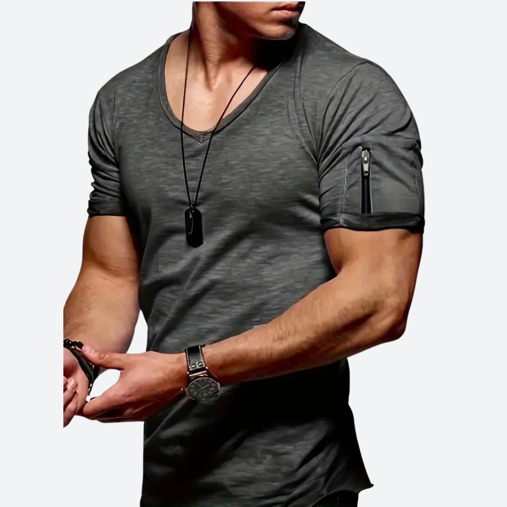 Męski T-Shirt Z Dekoltem V I Kieszonką Na Rękawie