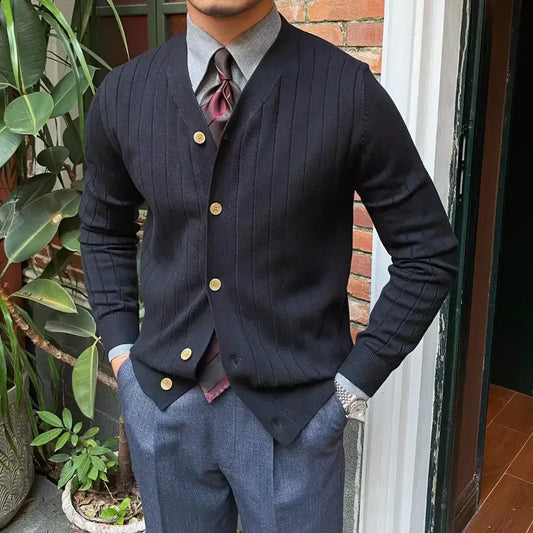 Elegante chaqueta de punto con cuello de pico para hombre