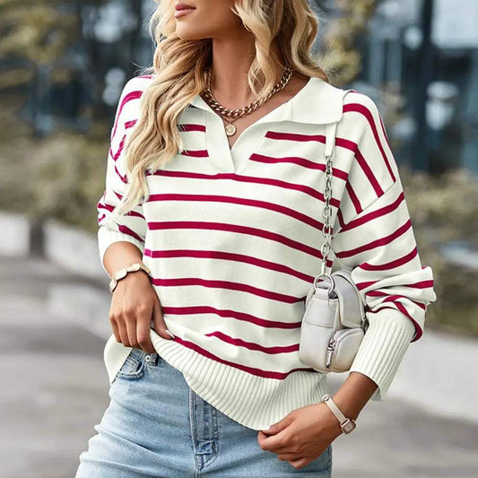 Jersey | Estampado a rayas | Cuello en pico, mangas largas | Perfecto para un uso casual