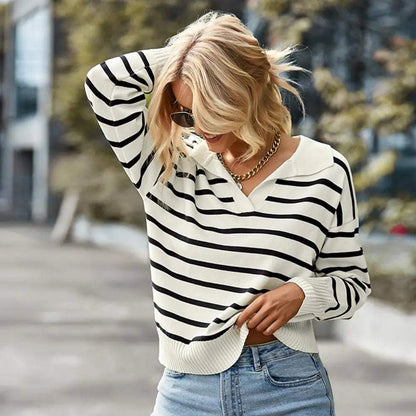 Jersey | Estampado a rayas | Cuello en pico, mangas largas | Perfecto para un uso casual