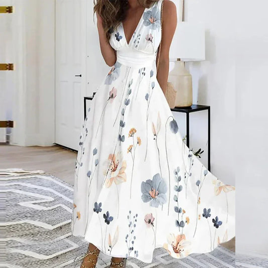 Primavera | Elegante vestido floral con escote en V