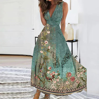 Primavera | Elegante vestido floral con escote en V