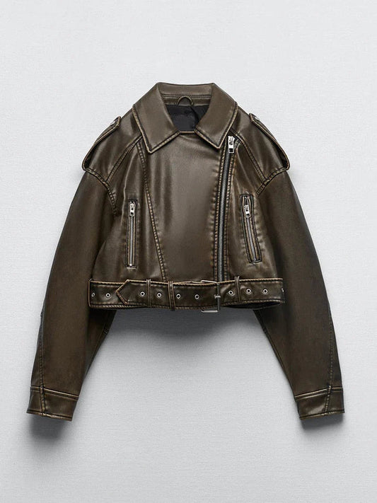 Elegante chaqueta de cuero de invierno de estilo midi para mujer | Ideal para el invierno