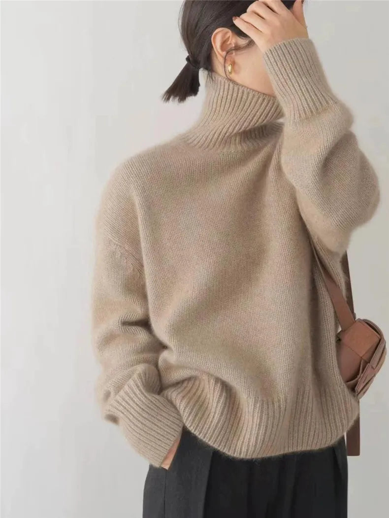 Damski Sweter Golf Luźny Krój Opuszczone Ramiona