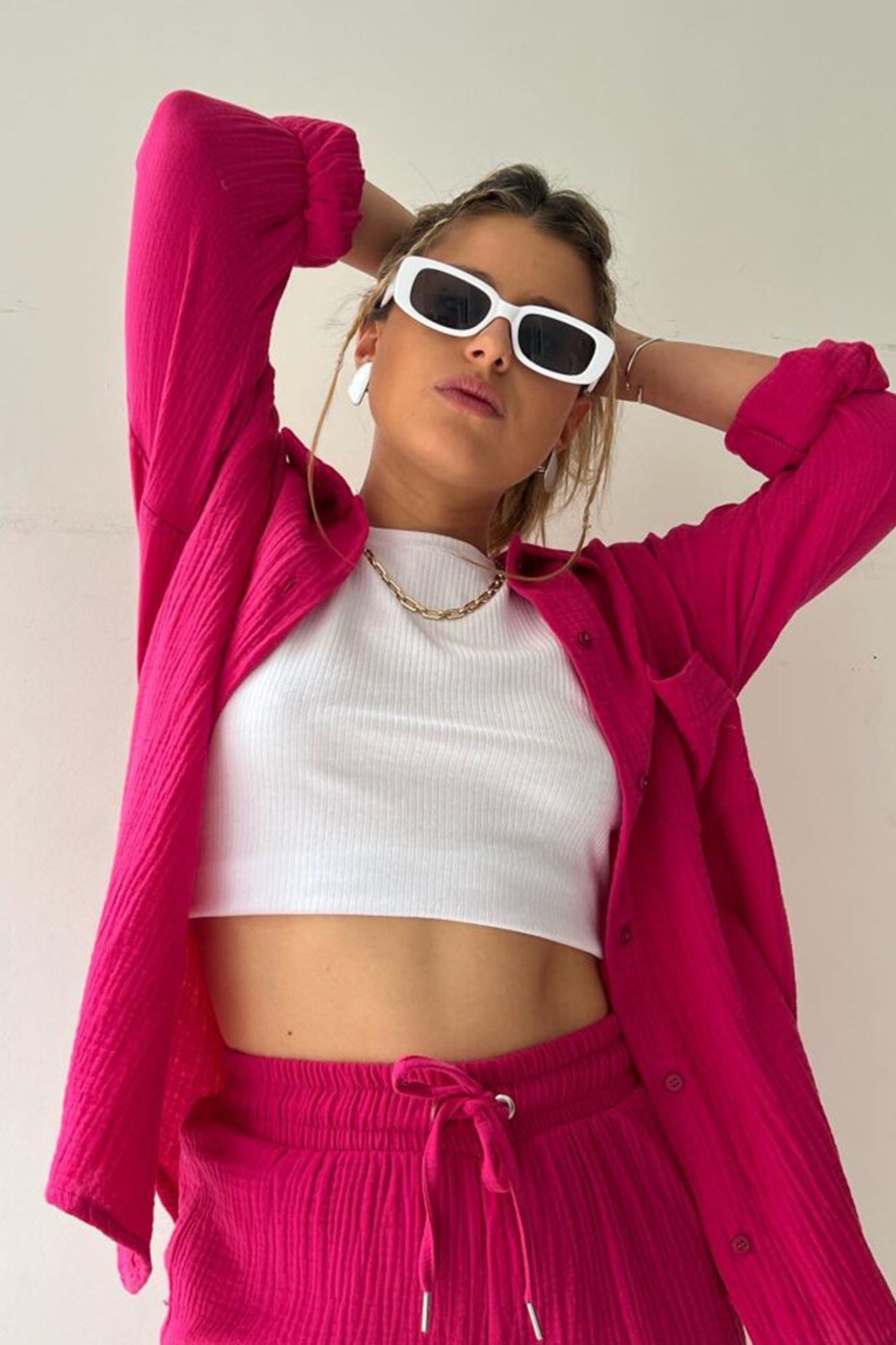 Keren - Camisa de manga larga para mujer con pantalón corto a juego