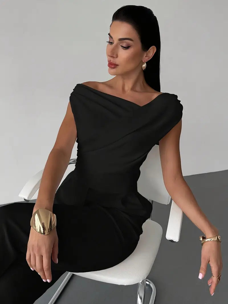 Elegancka Bluzka Damska Odkryte Ramiona Plisowana