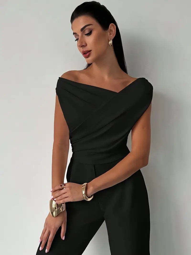 Elegancka Bluzka Damska Odkryte Ramiona Plisowana