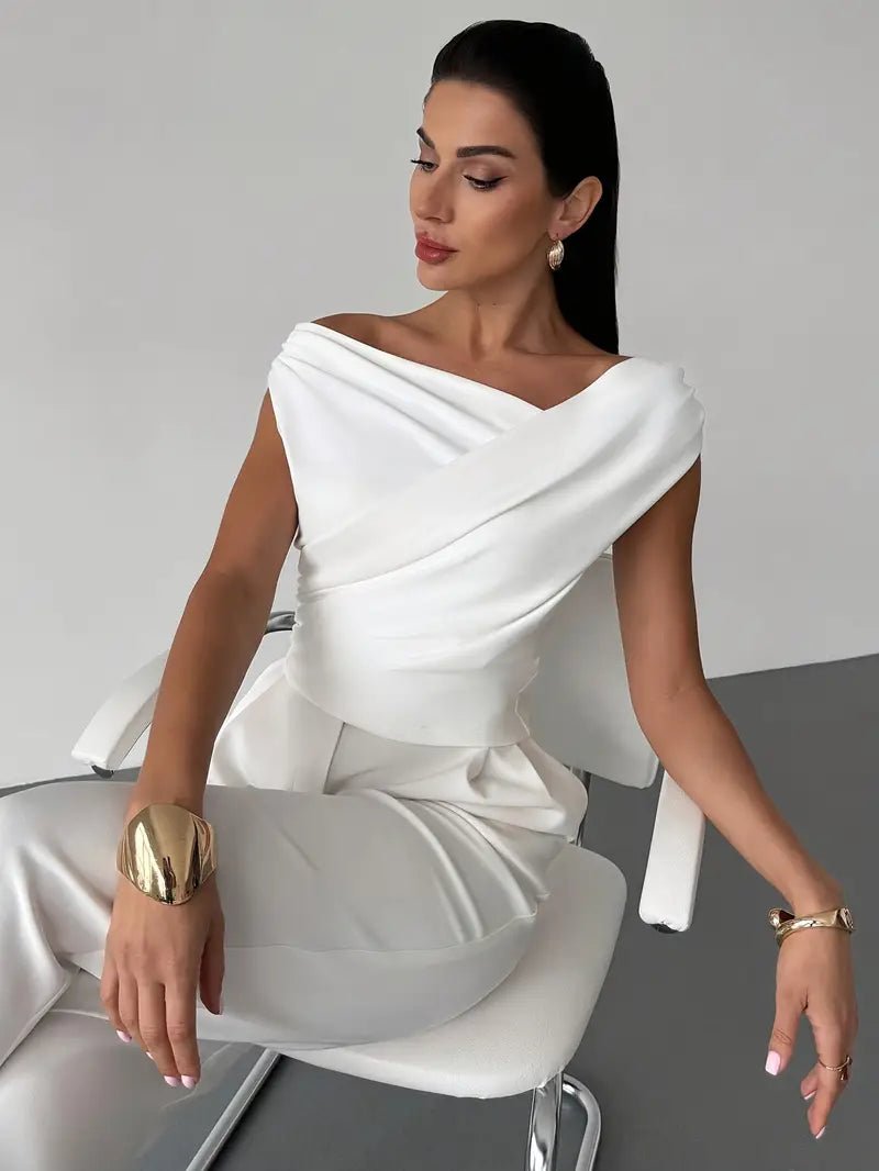 Elegancka Bluzka Damska Odkryte Ramiona Plisowana